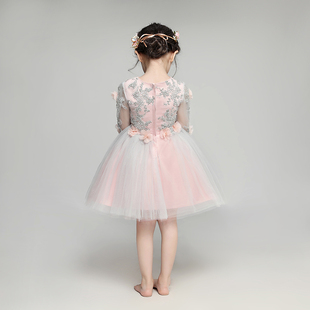 儿童晚礼服小花童礼服女童长袖蓬蓬婚纱公主裙主持人钢琴演出服冬