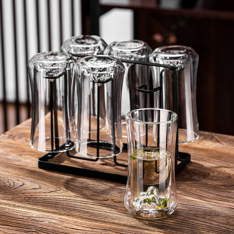 双层隔热观山玻璃喝水杯子套装耐高温家用待客厅精致泡绿茶具