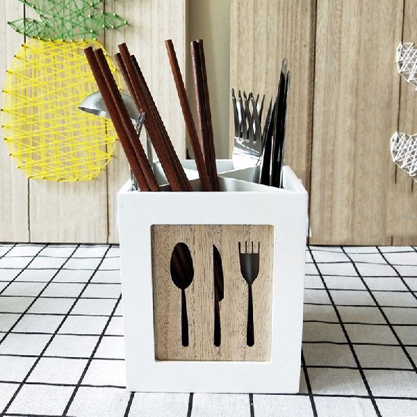 网红Wooden Utensils Holder Cutlery Kitchen Flatware Cutlery