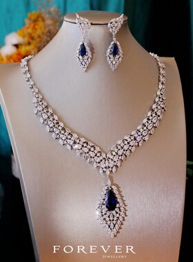 奢华重工超仙新娘婚纱婚礼宫廷风项链耳环长吊坠v领礼服宴会配饰