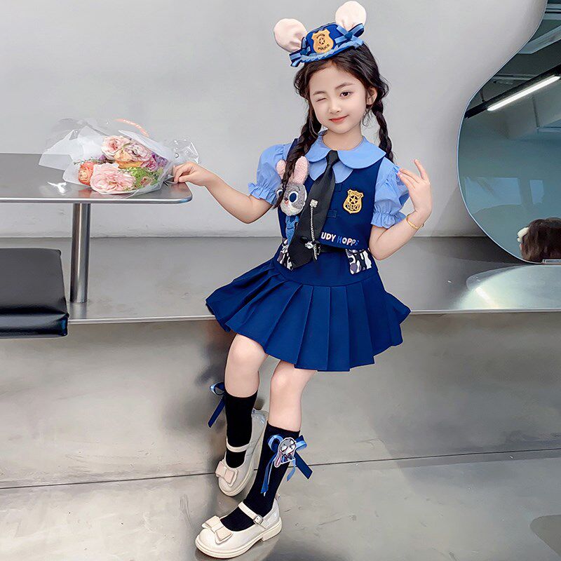 高货现货速发女童学院风连衣裙朱迪兔子警官儿童衣服夏季洛丽塔公