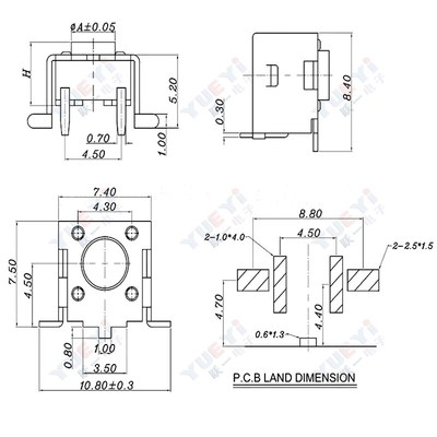 编带6*6*4.3-11贴片式支架1.0固定脚6x6侧贴微动2脚轻触开关