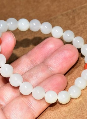 新疆的猫/17.5克,8mm肉质细腻白度浓郁的俄料羊脂白玉手链TQ1311