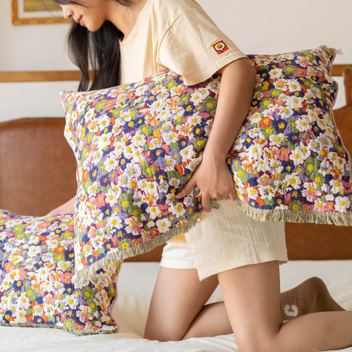 流苏碎花枕巾一对装枕头毛巾女全棉单人纱布家用柔软