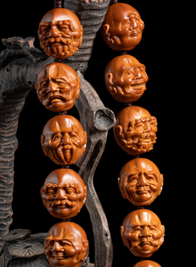 苏工纯手件雕刻橄榄雕核十八罗汉手持长串文玩小籽籽手把工手串男