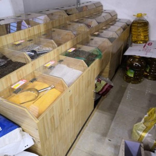 超市米斗米柜五谷杂粮展示柜干果展示架散货柜糖果柜木制米堆头