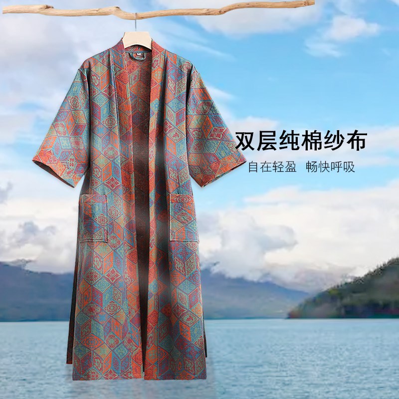 纱布浴袍2025新款女士四季薄款睡袍吸水速干全棉Y情侣浴衣夏季