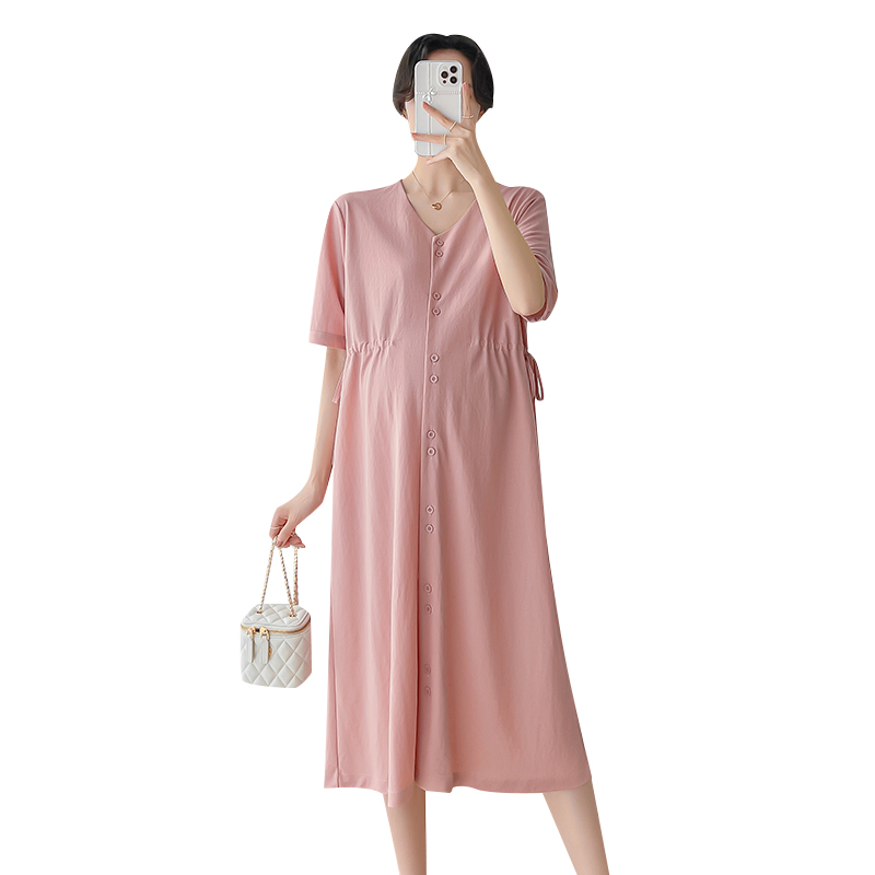孕妇装夏装怀孕期宽松显瘦衬衫裙开扣可哺乳潮妈裙夏季孕妇连衣裙