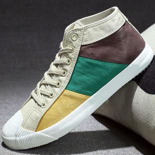 高帮帆布鞋男潮流百搭男鞋2021新款透气防臭板鞋韩版学生休闲布鞋