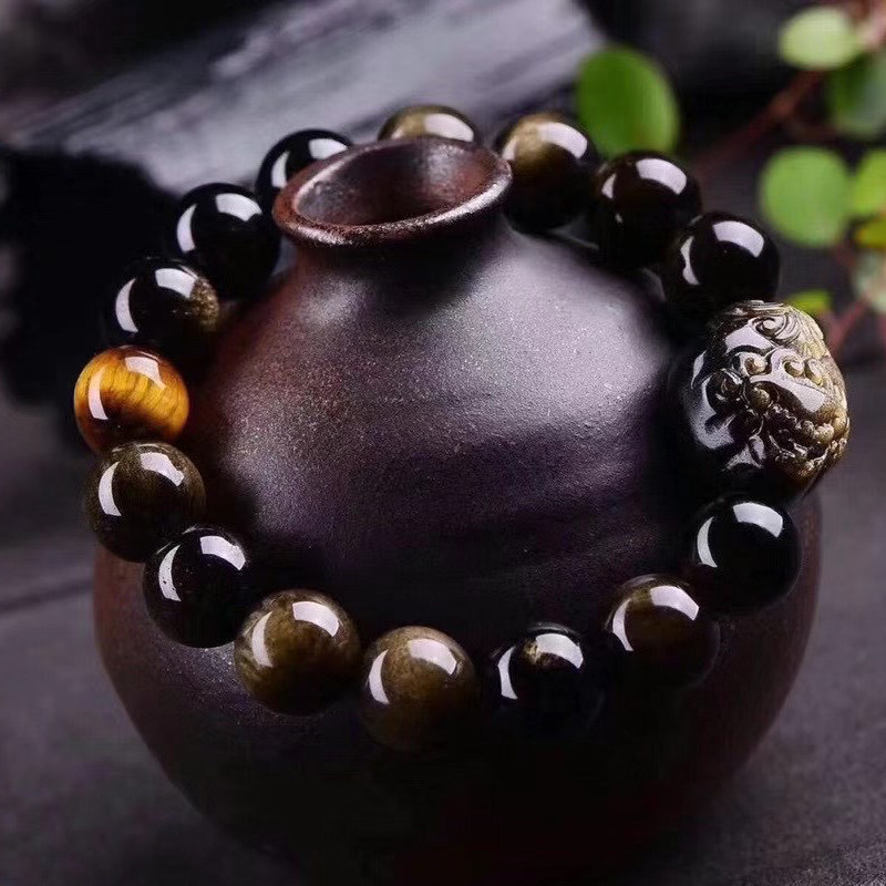 天然金曜石貔貅手链 金曜石有求必应皮丘手链 天然金曜石手链