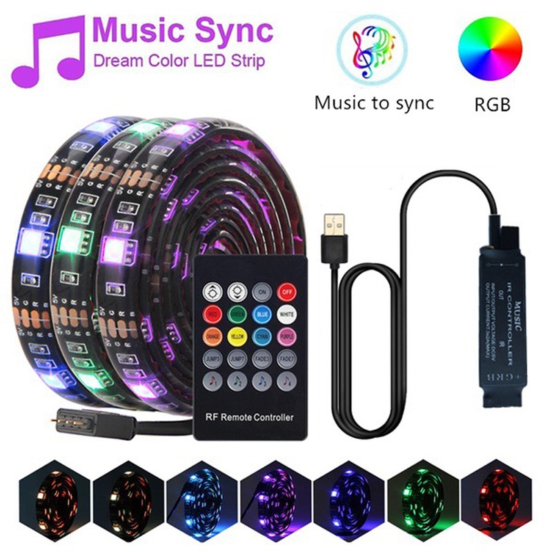 SB 5050 RGB 5V LED Strip Lights Music Voice Control TV Backg
