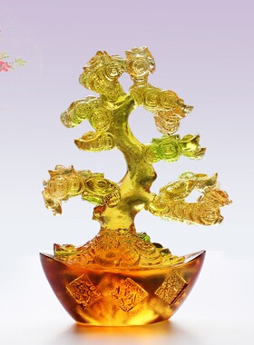 汉风琉璃招d财树摆件旺财开业礼品办公家居装饰招财风水摆件