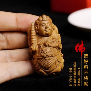 老山檀香伽蓝g韦陀护法手把件菩萨摆件工艺品文玩创意木雕关羽把