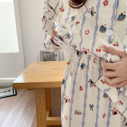 带胸垫月子服春秋纯棉产后4月份哺乳孕妇睡衣夏季薄款怀孕期专用5