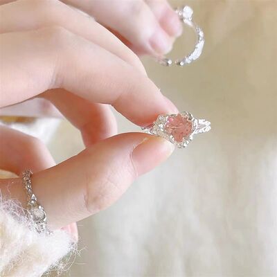 推荐Love pink diamond opening light luxury fashion ring fema