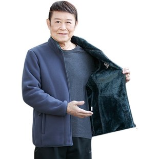 中老年男秋冬季摇粒绒p保暖外套爸爸加绒加厚上衣爷爷抓绒宽松棉