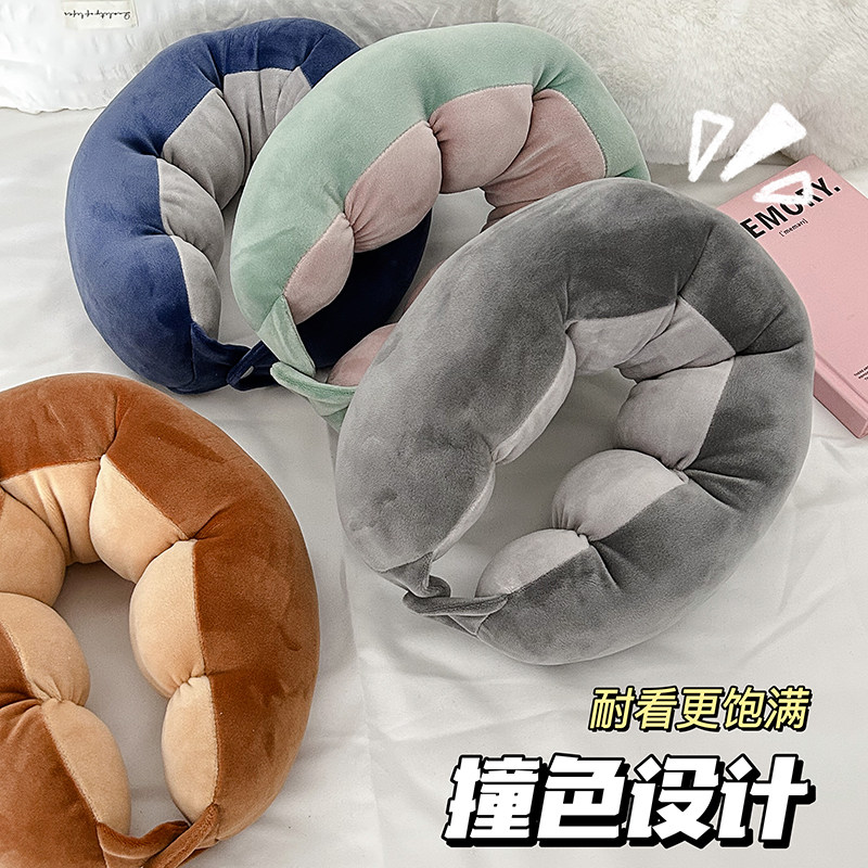 U型枕毛毛虫护颈枕飞机可携式旅行神器卡通毛绒办公室午休睡觉抱