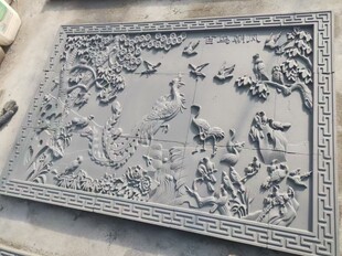 仿古中式定制砖雕青砖雕刻山水画迎客松影壁墙福字可定制尺寸图案