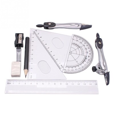 *10pcs/set Plastic+metal Geometry Protractor Set Drawing Sch