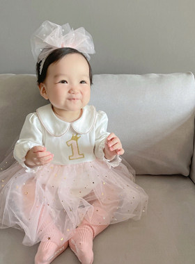 女宝宝连衣裙子公主纱裙婴儿衣服秋装一周岁礼服加绒超洋气秋冬装