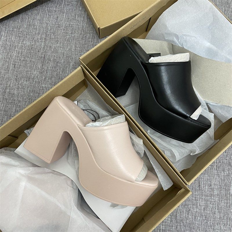 11厘米简约时尚夏季新款厚底粗跟拖鞋女外穿高跟防水台露趾凉拖鞋,女鞋,一字拖,淘宝优惠券,粉丝福利购,淘宝优惠卷