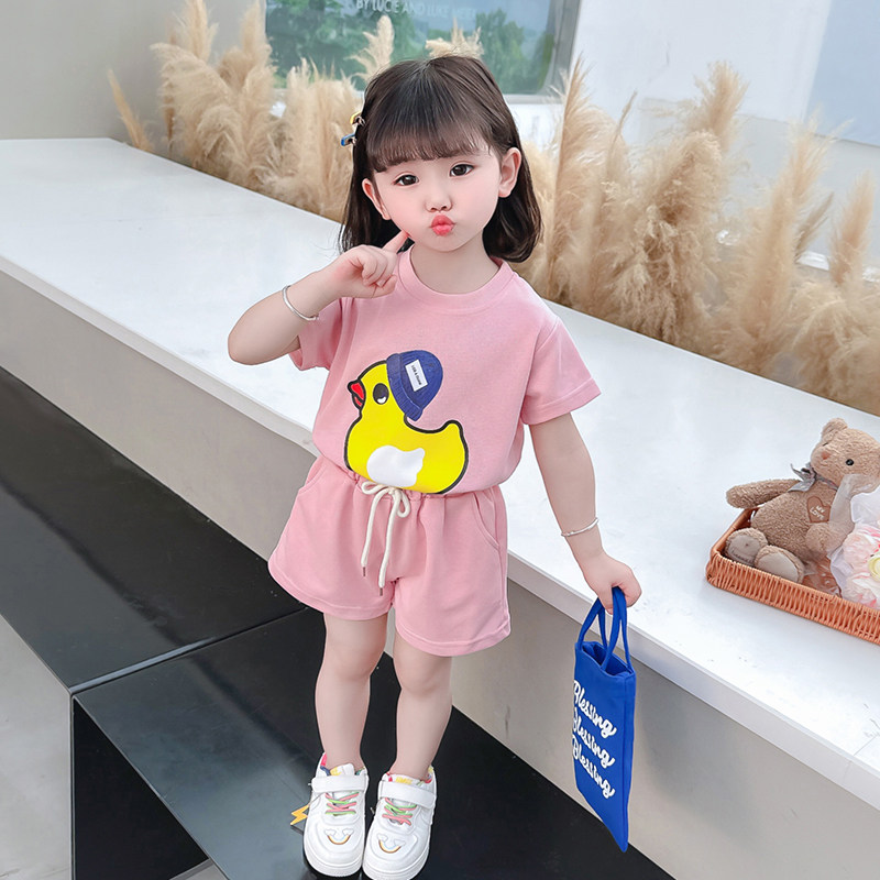 现货小女宝宝夏季短袖套装女童y儿童时髦洋气运动网红夏装1潮2衣