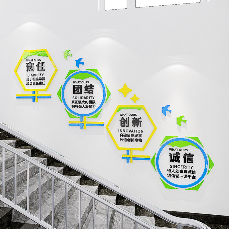 公司企业文化背景墙贴立体亚克力多边形自粘楼梯装饰办公室布置画,家居饰品,文化墙贴,淘宝优惠券,粉丝福利购,淘宝优惠卷
