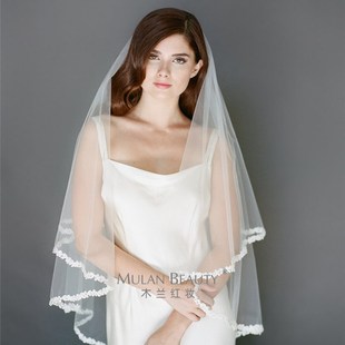 头纱2020新款 头纱水溶蕾丝花边婚纱礼服超长头纱结婚头 新娘韩q式