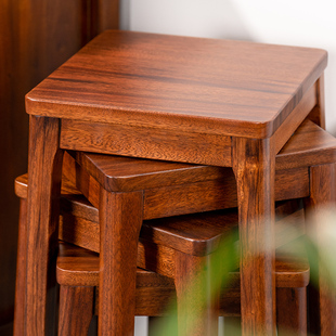 中式乌金木实木凳子家用可叠放餐桌凳矮凳小凳子板凳圆凳方凳木头