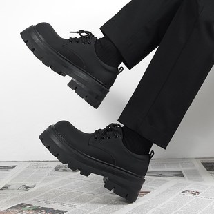 厚底增高鞋子德比鞋男款新款哑光高级感男士休闲黑色英伦风小皮鞋