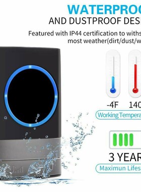 Wireless Door Chime with LED Flash Waterproof Doorbell Adjus
