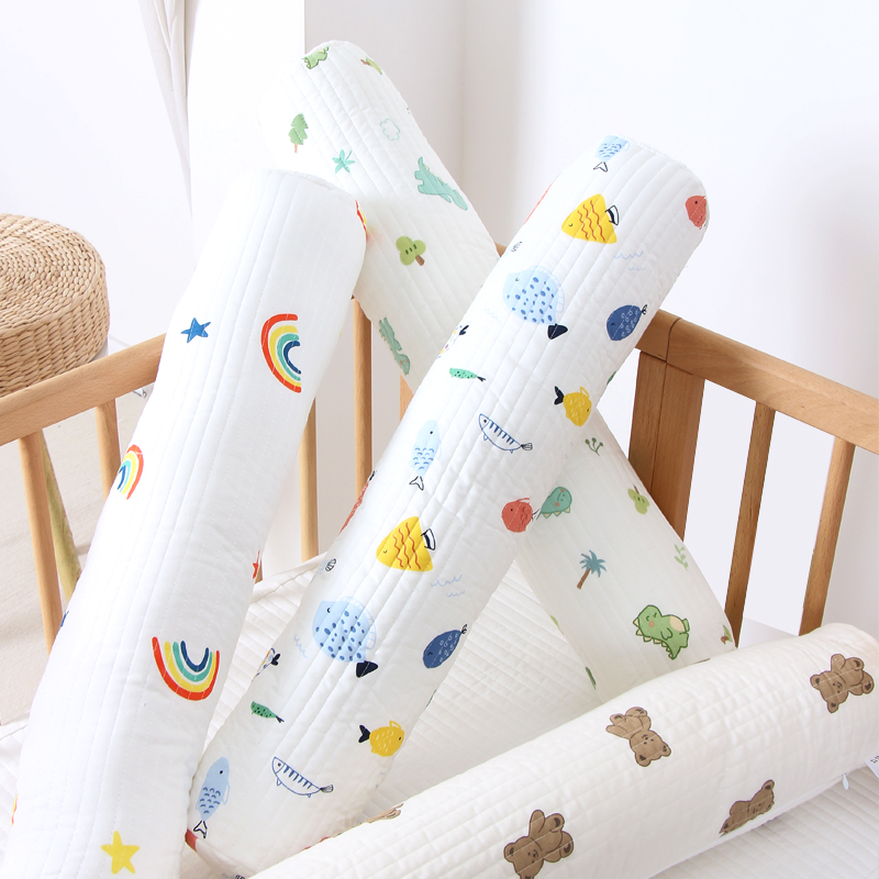 婴儿抱枕纱布绗缝侧睡枕儿童纯棉圆柱靠枕宝宝靠枕防Y撞缓冲床挡