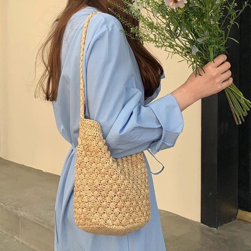 法式编织包女夏手工手织包包单肩草编藤编草包海边度假沙滩水桶包,箱包皮具/热销女包/男包,水桶包,淘宝优惠券,粉丝福利购,淘宝优惠卷