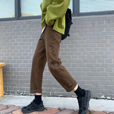 推荐2021 autumn New Brown Straight Denim Vintage Slender Off