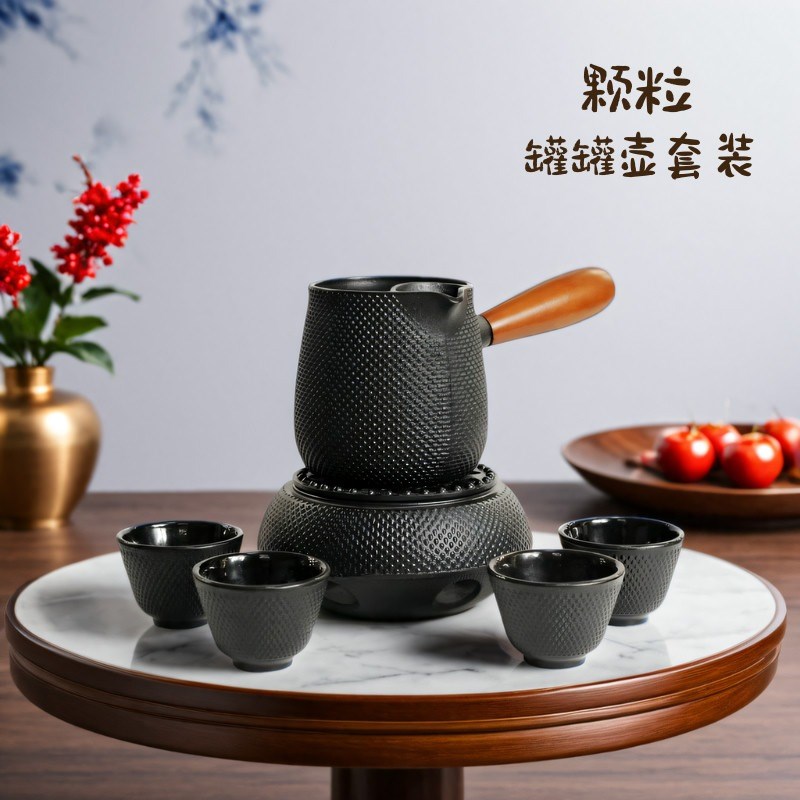 600cc 小铸铁壶铁茶壶侧把烤奶茶温酒罐罐茶壶围炉煮茶炉茶具套装