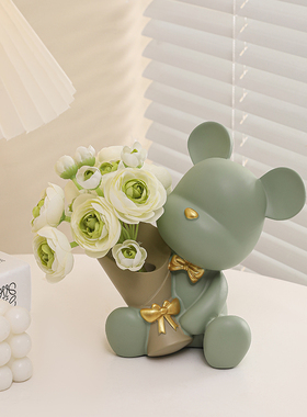 创意暴力熊捧花客厅电视柜摆件玄关餐边柜桌面装饰品乔迁新居礼物