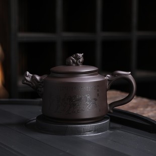 紫砂茶壶刻字家用泡茶壶定制球孔过滤单壶功夫茶具半手工大号茶壶