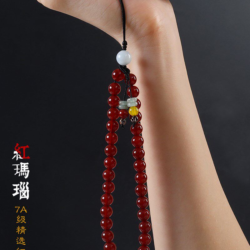 天然红玛瑙手机链短款手腕绳女挂绳车钥匙扣吊链挂件手把件吊饰绳