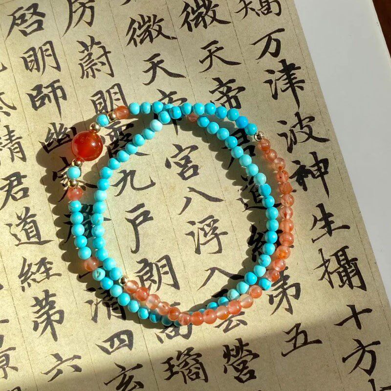 湖北绿松石双圈手串多圈天然原矿无优化绕圈男女款高瓷蓝松石手链
