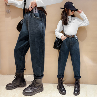 女童加绒裤子秋冬款20q23新款冬装牛仔哈伦裤大童冬季一体绒长裤