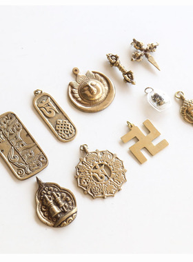 尼泊尔手工铜吊坠diy手链式链坠太字神六阳真言藏项民族风铜饰品