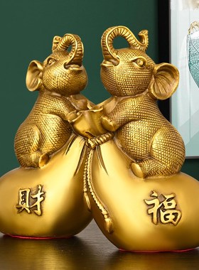 纯铜大象摆件一对布袋象工艺品开业礼品办公室桌客厅酒柜家居装饰