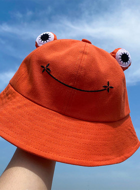 小众高货Fashion Frog Bucket Hat for Women Summer Autumn Plai