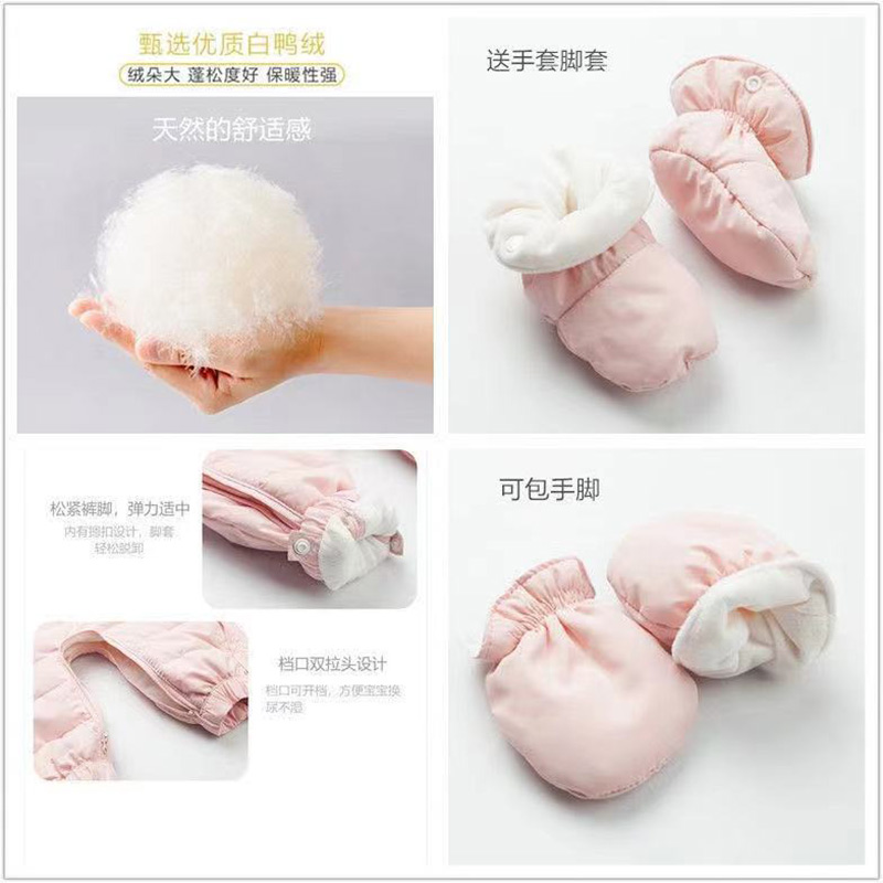 婴儿连体羽绒服女冬装加绒加厚婴幼儿抱衣一岁哈衣男宝宝外出抱服