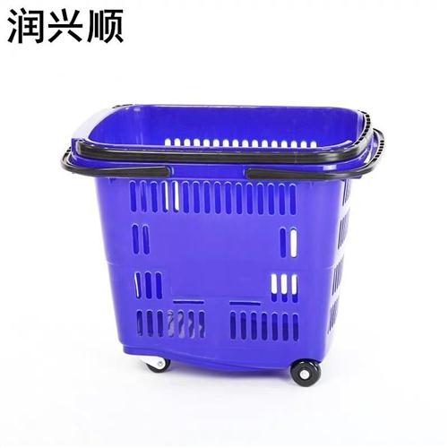 超市购物篮拉杆带k轮塑料筐手拉式大号菜篮子买菜车子便利店手提