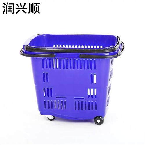 超市购物篮拉杆带k轮塑料筐手拉式大号菜篮子买菜车子便利店手提