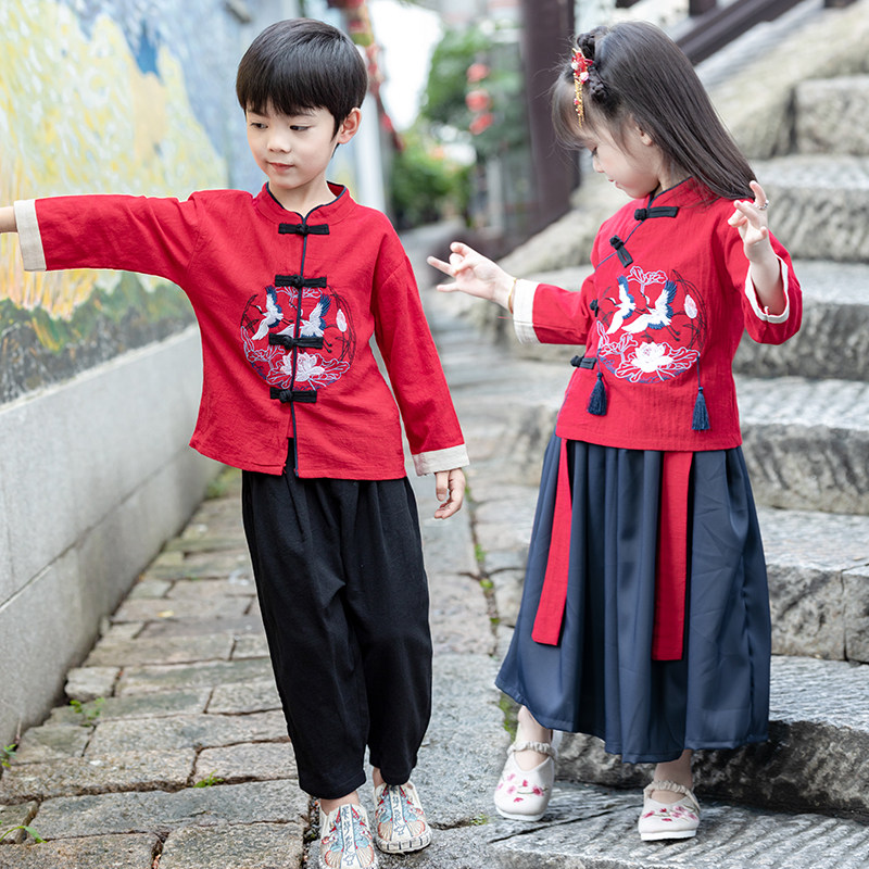 工厂销儿童春秋汉服女童薄款男童中国风唐装N夏季宝宝长袖幼儿园