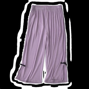 300斤胖MM夏空调凉凉棉绸盘扣8分裤 高弹人造棉大码 宽松开叉阔腿裤