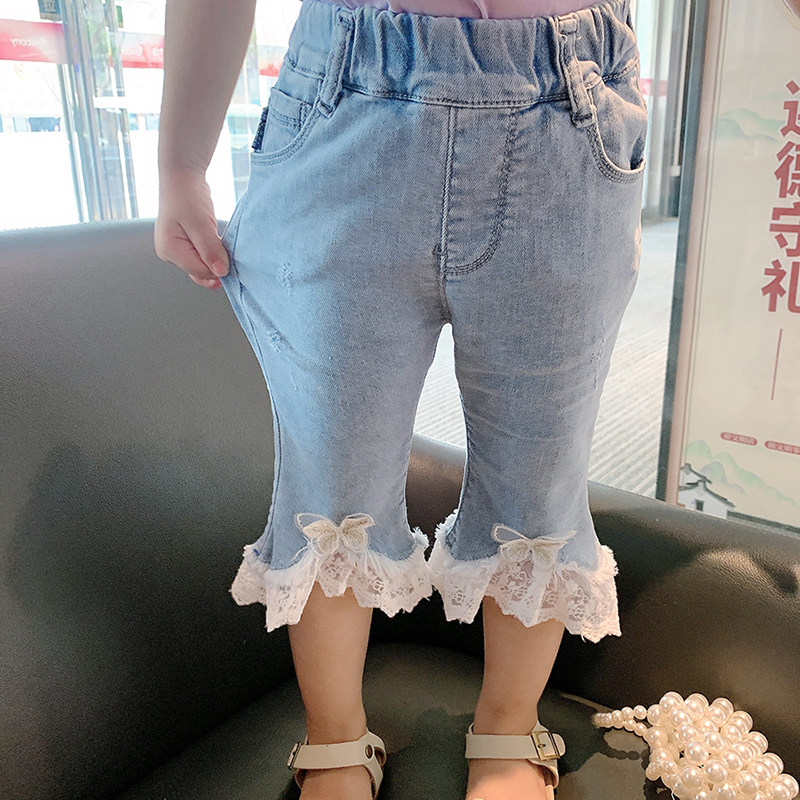 女童牛仔裤d夏季薄款宝宝2021新款裤子儿童韩版马裤小童休闲七分