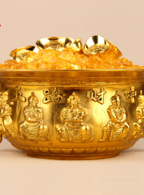 全铜五路财神聚宝盆摆件家居玄关客厅装饰店铺开业W商业馈赠礼品